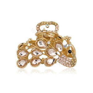 Hair Jewelry Crystal Rhinestone Peacock Metal Hair Clip Claw Clamp - Champagne